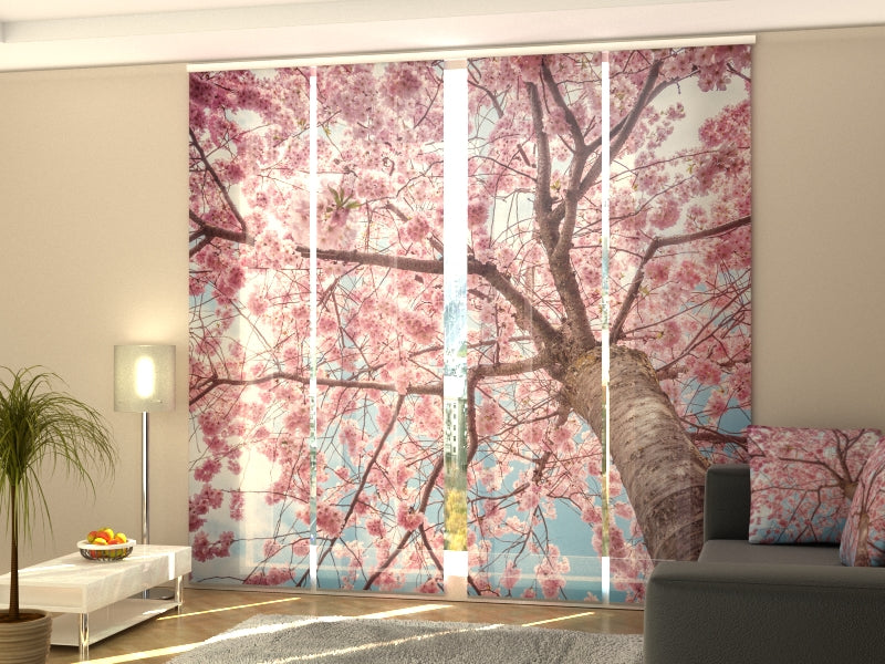 Set of 4 Panel Curtains Sakura Blooming from Bottom Up