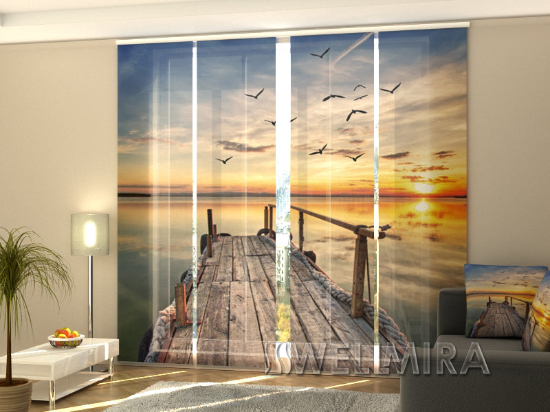 Set of 4 Panel Curtains Seagulls over the Pier - Wellmira