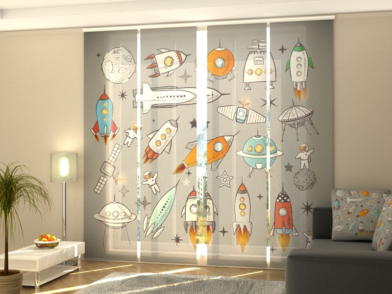 Set of 4 Panel Curtains Spaceships and Shuttles - Wellmira
