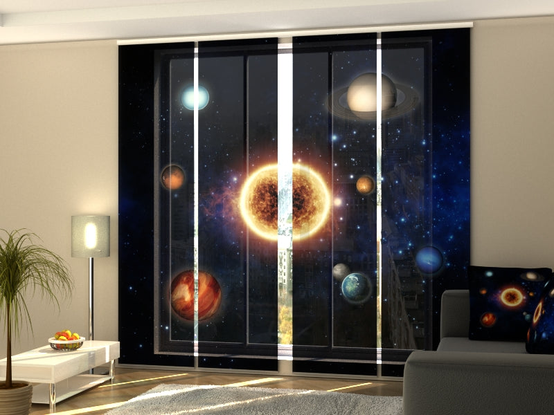 Set of 4 Panel Curtains Sun and Planets - Wellmira