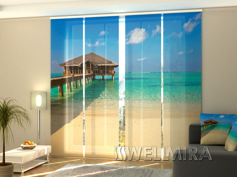 Set of 4 Panel Curtains Tropical Beach at Maldives - Wellmira