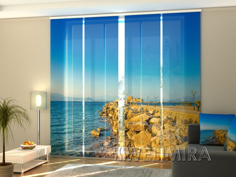 Set of 4 Panel Curtains View of the Port in Greece - Wellmira