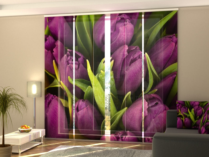 Set of 4 Panel Curtains Violet Tulips - Wellmira