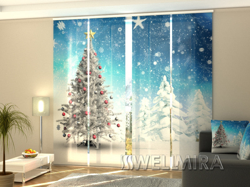 Set of 4 Panel Curtains White Christmas Trees - Wellmira