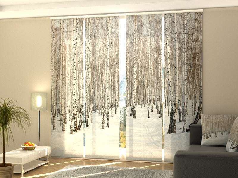 Set of 4 Panel Curtains Winter Birch Forest