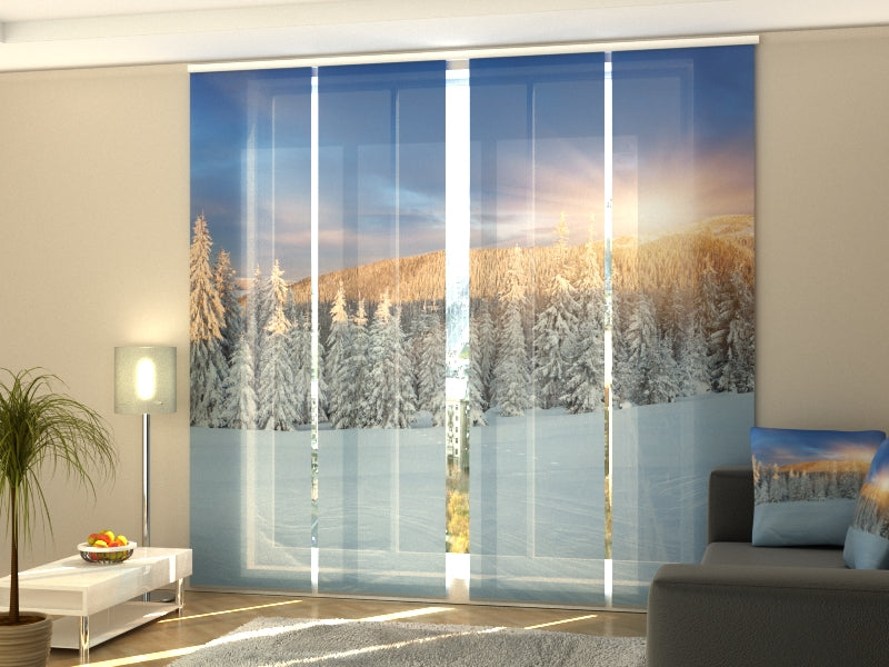 Set of 4 Panel Curtains Winter Sunrise