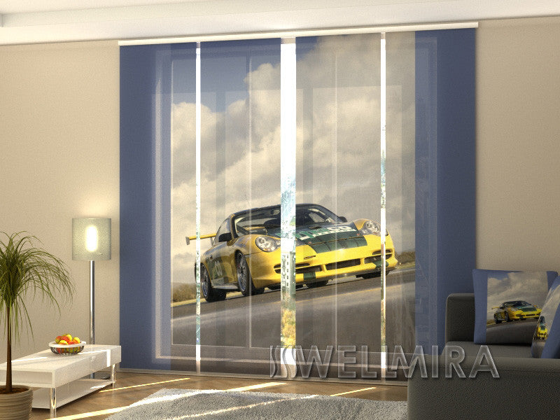 Set of 4 Panel Curtains Yellow Supercar - Wellmira