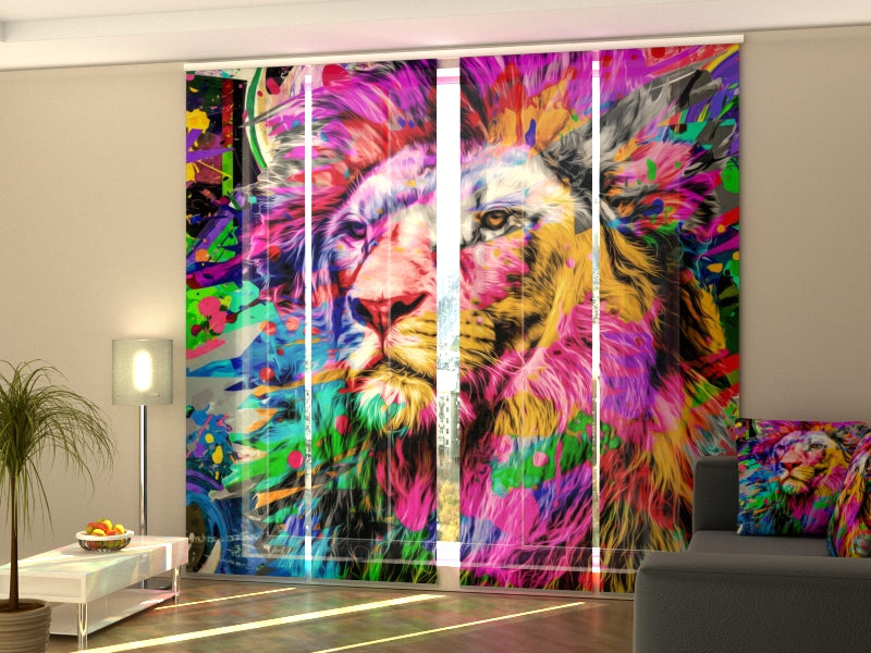 Set of 4 Panel Curtains Сreative Colorful Lion