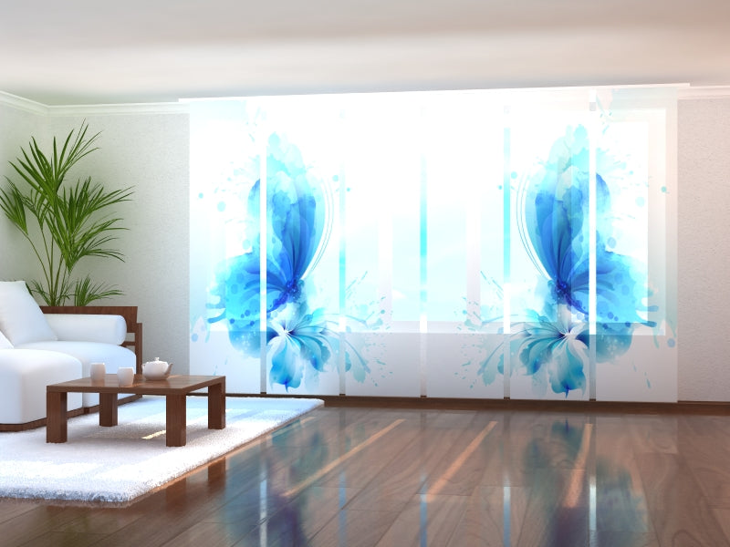 Sliding Panel Curtain Abstract Butterfly on the Blue Flower