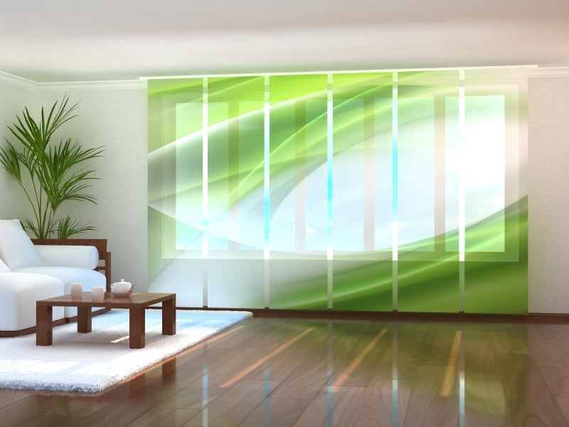 Set of 6 Panel Curtains Abstraction of Lime