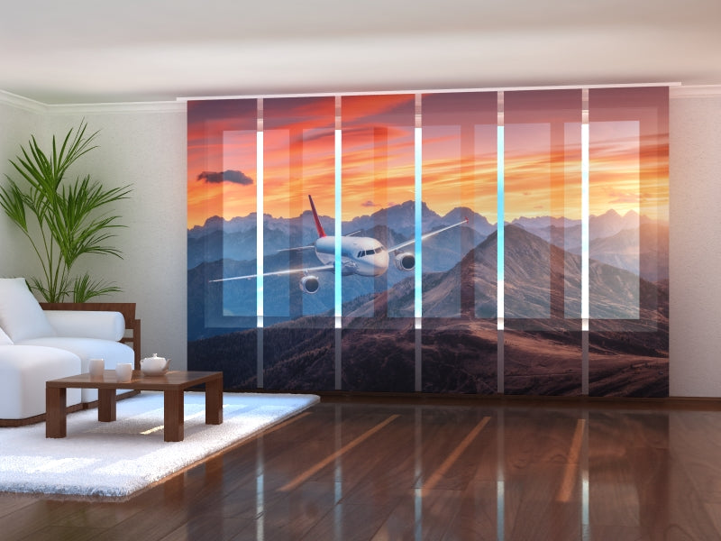 Set of 6 Panel Curtains Airplane over the Mountains