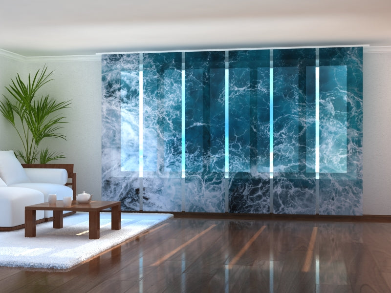 Set of 6 Panel Curtains Amazing Ocean Waves