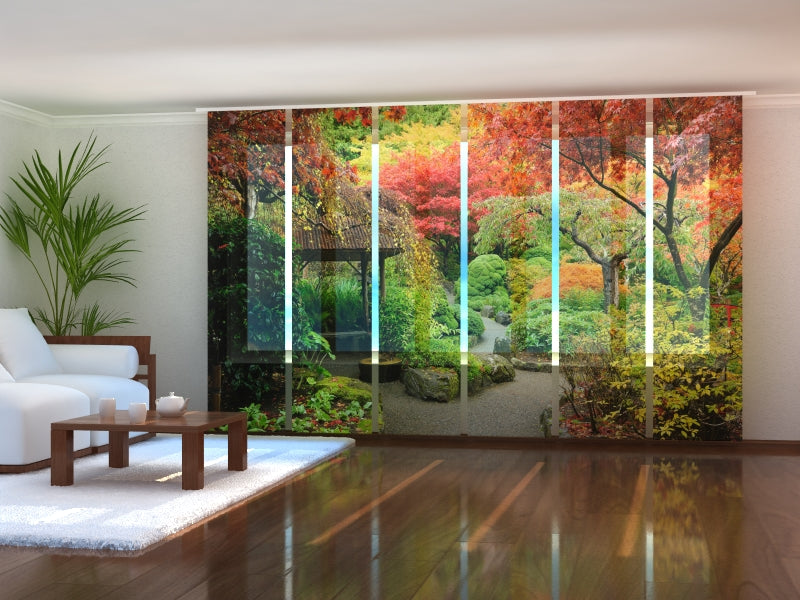 Set of 6 Panel Curtains  Autumnal Japanese Garden