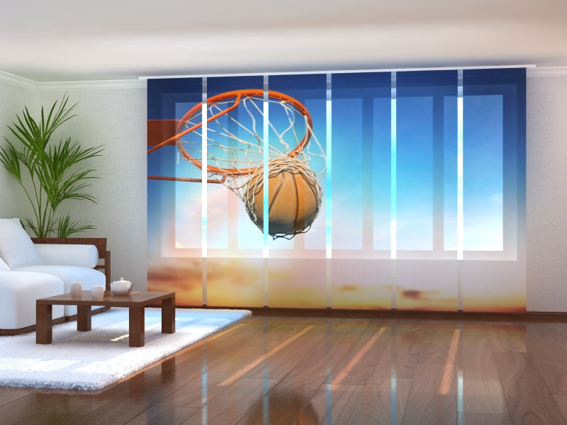 Set of 6 Panel Curtains Basketball Ball in Net