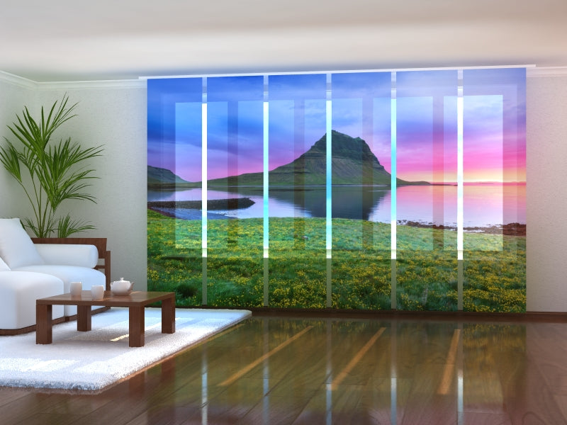 Set of 6 Panel Curtains Beautiful Sunset in Iceland