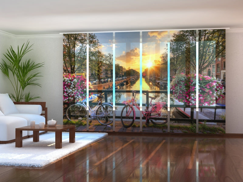 Set of 6 Panel Curtains Beautiful sunrise over Amsterdam