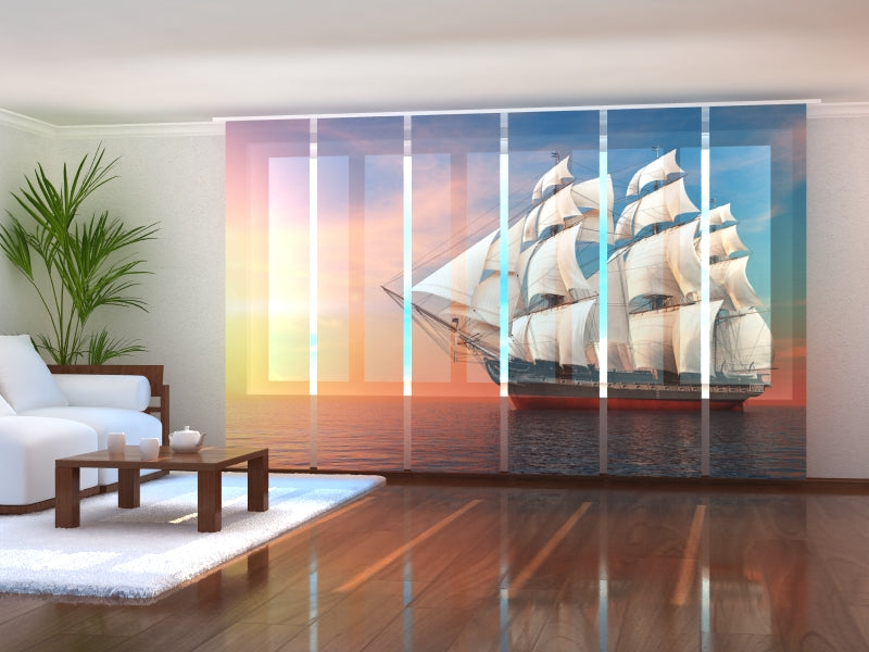 Set of 6 Panel Curtains Big Sailing-ship