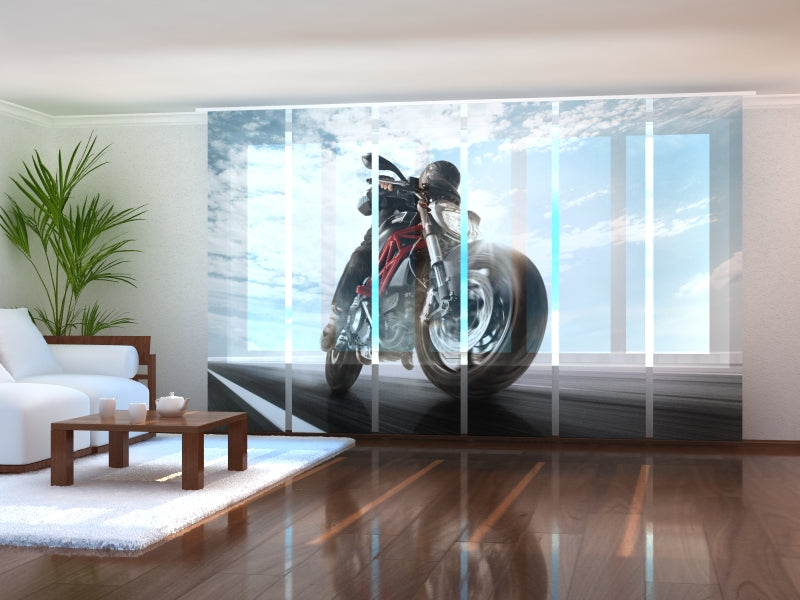 Set of 6 Panel Curtains Biker on Mountain Highway