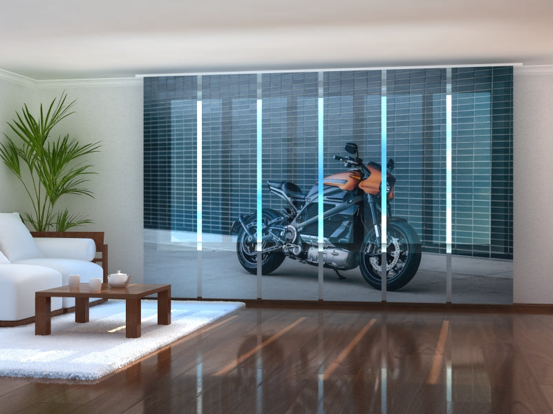 Set of 6 Panel Curtains Black Motorbike Harley Davidson
