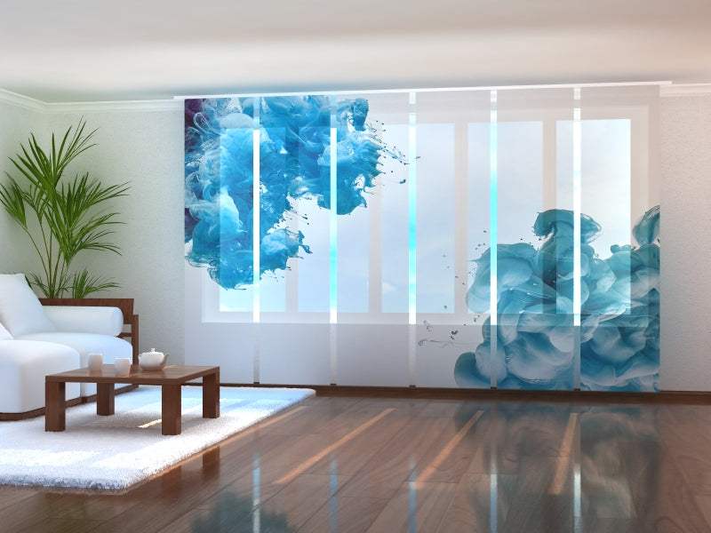 Set of 6 Panel Curtains Blue Splashes of Paint