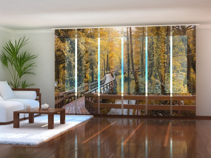 Lot de 6 Panneaux Rideaux Pont en Forêt d'Automne