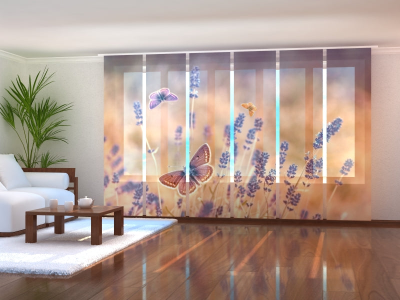 Lot de 6 Panneaux de Rideaux Papillons sur Lavande