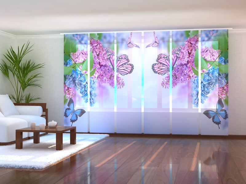Set of 6 Panel Curtains Butterfly and Lilac