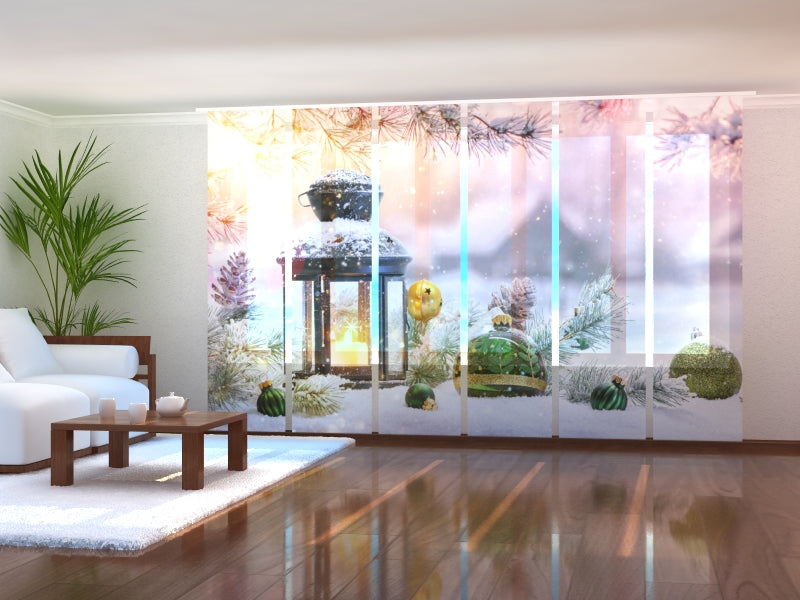 Juego de 6 paneles de cortinas Farol navideño con ramas de abeto en la nieve