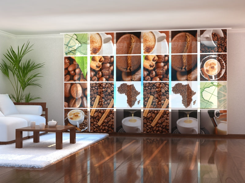 Set of 6 Panel Curtains Coffee Africa