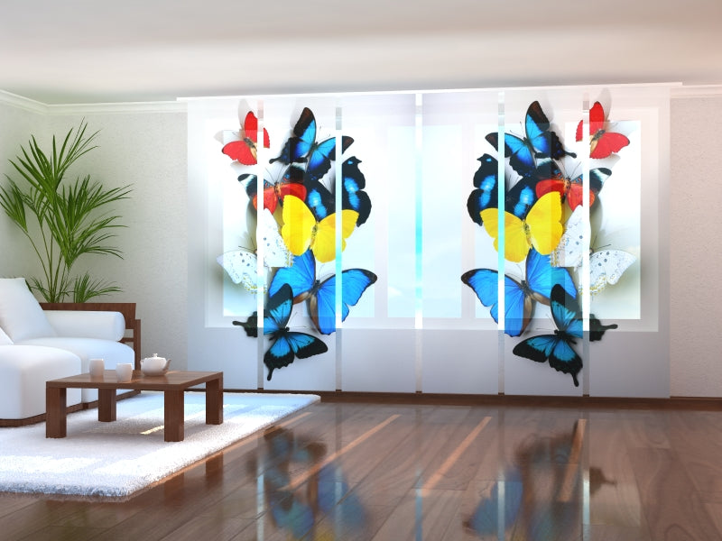 Set of 6 Panel Curtains Colorful Butterflies