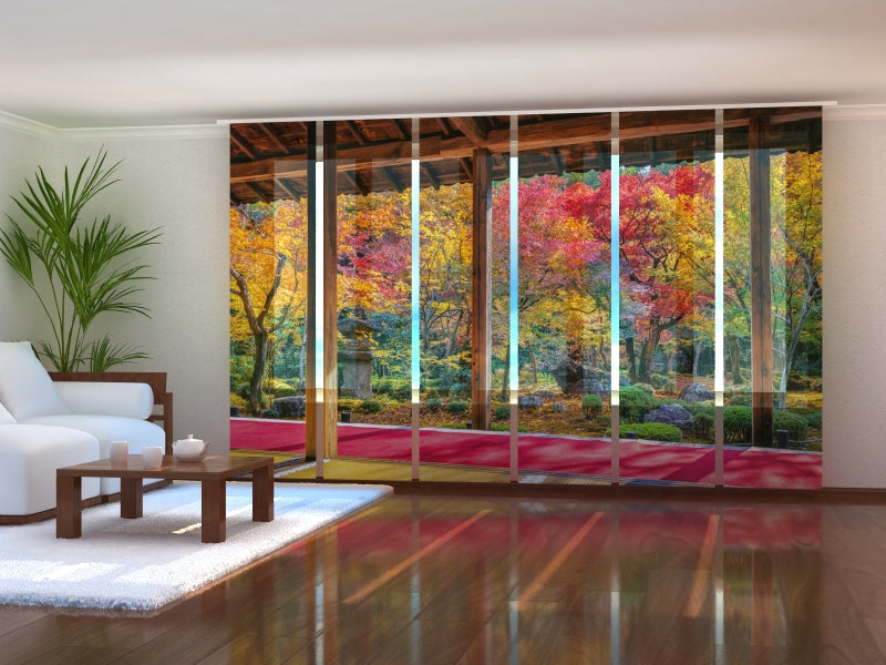 Set of 6 Panel Curtains Colorful Japanese Maples