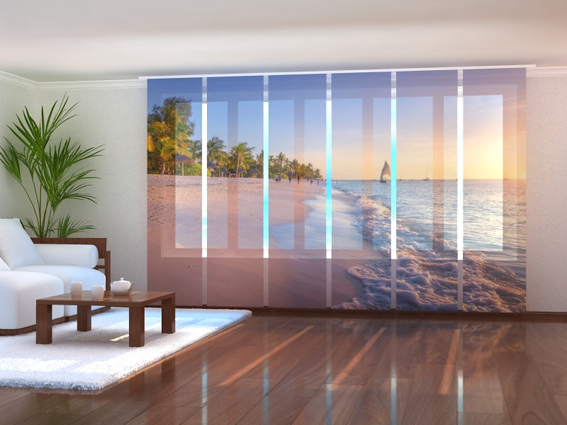 Set of 6 Panel Curtains Colorful Sunset at the Tropical Beach