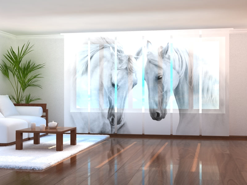 Set of 6 Panel Curtains Couple of White Horses