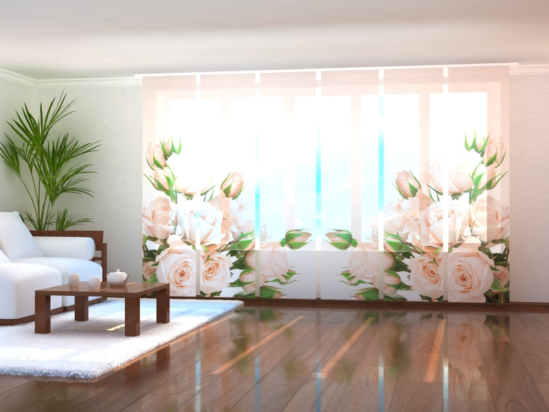 Set of 6 Sliding Panel Curtains Cream Roses