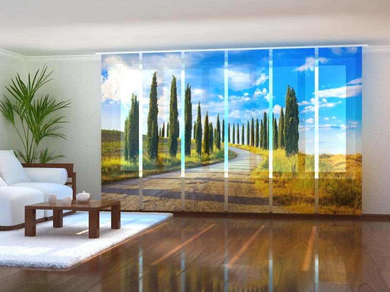 Set of 6 Panel Curtains Cypress Trees in Tuscany