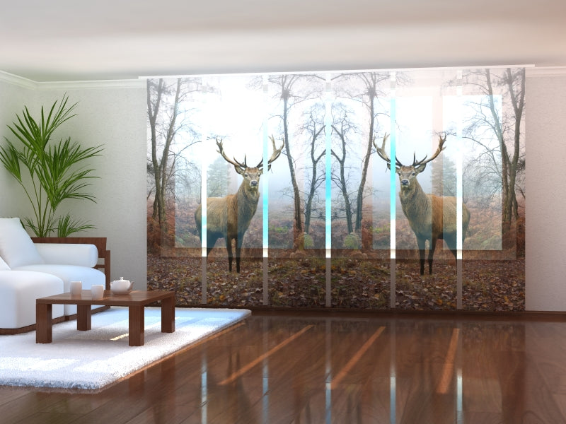 Lot de 6 panneaux voilages cerf en forêt