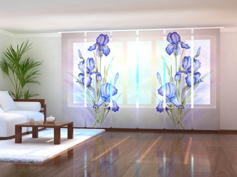 Set of 6 Panel Curtains Delicate Blue Irises