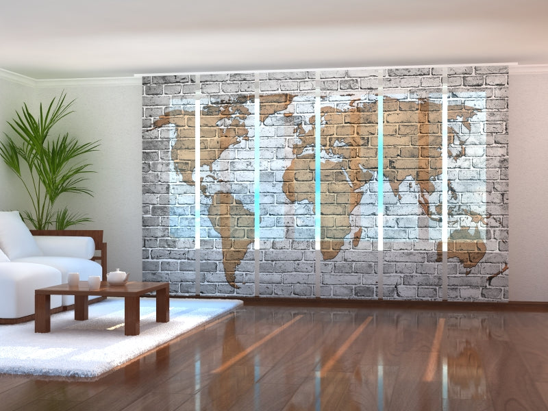 Set of 6 Panel Curtains Drawn Map on the Wall