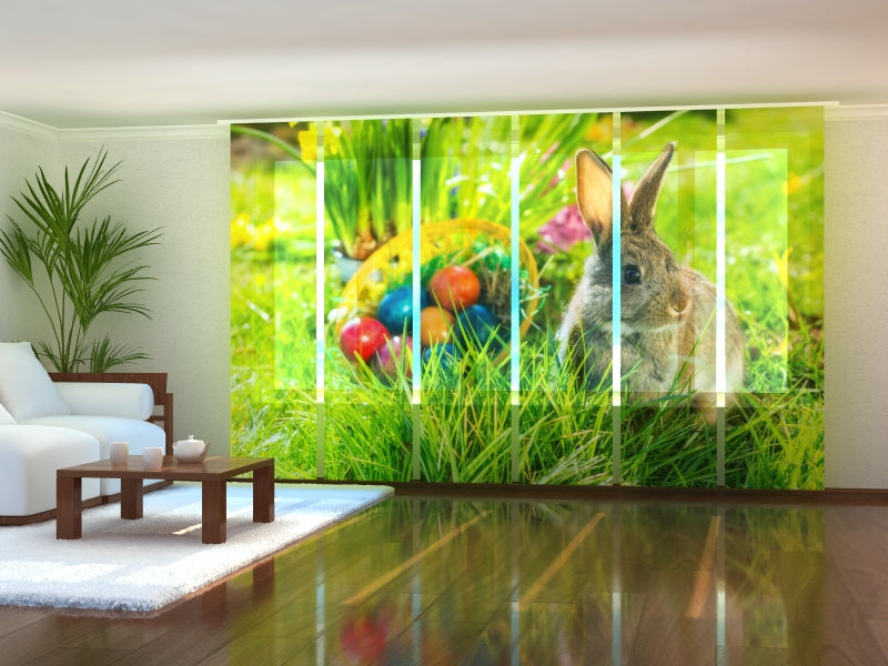 Set of 6 Panel Curtains Easter Rabbit