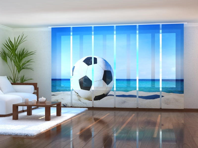 Set of 6 Panel Curtains Football Ball on the Beach