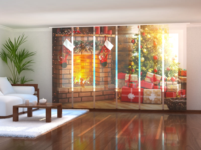 Juego de 6 paneles de cortinas con árbol de Navidad y chimenea resplandecientes