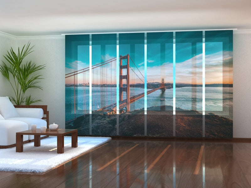 Set of 6 Panel Curtains Golden Gate Bridge at Sunset
