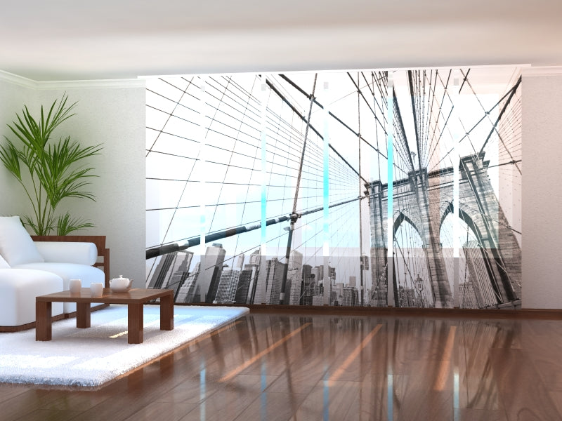 Set of 6 Panel Curtains Gray Brooklyn Bridge