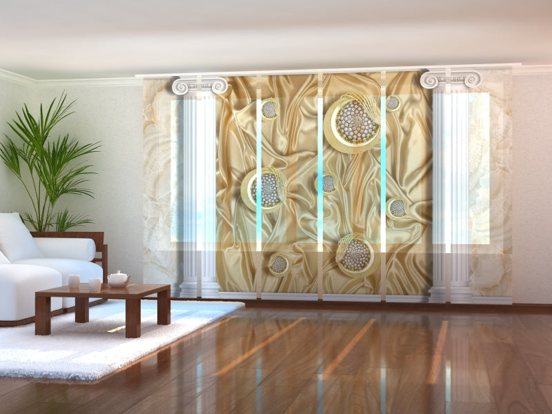 Set of 6 Panel Curtains Greek Columns and Silk Background