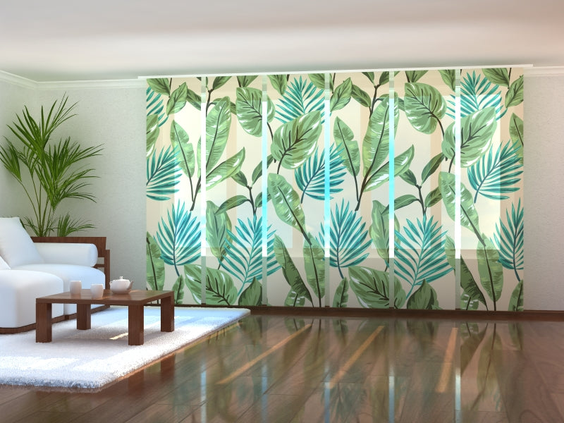 Lot de 6 Panneaux Rideaux Feuilles Vertes 2