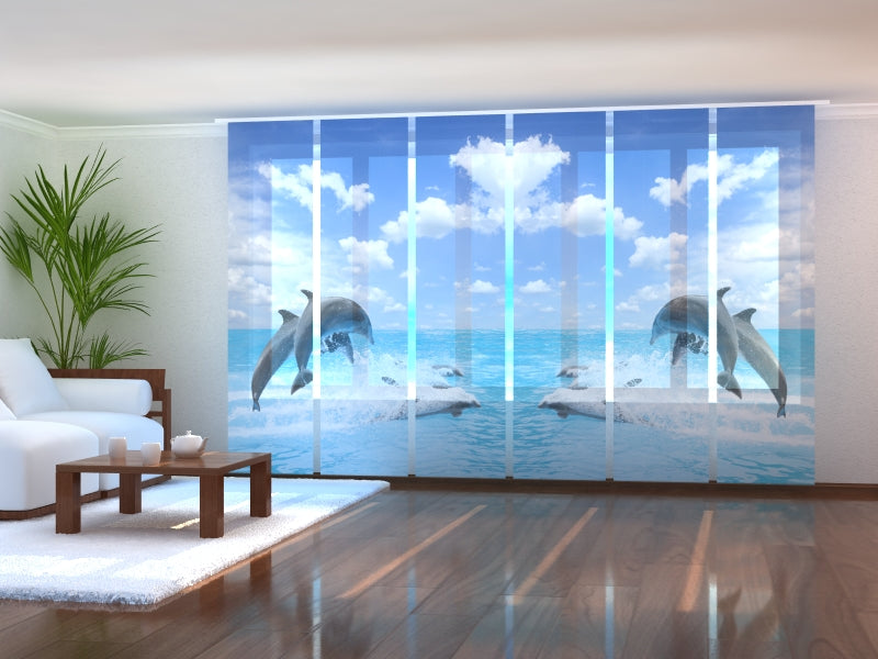 Set of 6 Panel Curtains Happy Dolphins