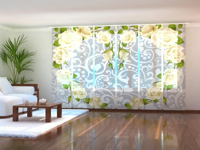 Set of 6 Panel Curtains Heart made of Roses