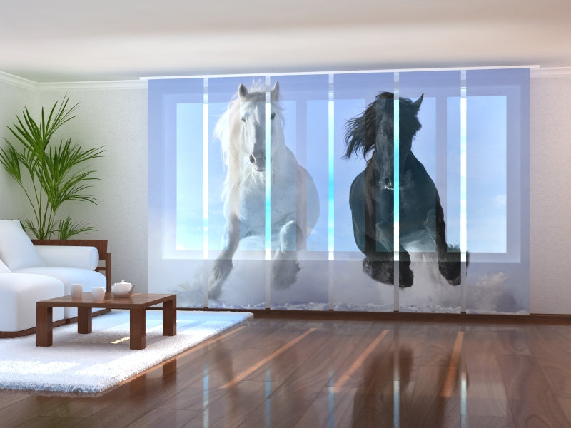 Set of 6 Panel Curtains Horses 1