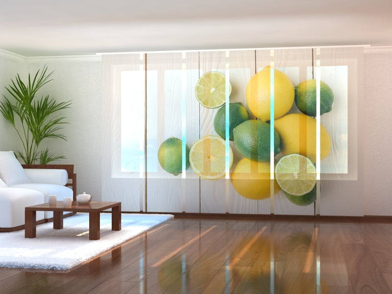 Set of 6 Panel Curtains Limes and Lemons