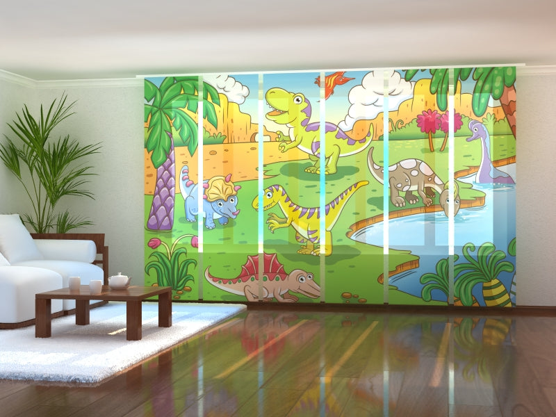 Ensemble de 6 panneaux de rideaux Petits dinosaures